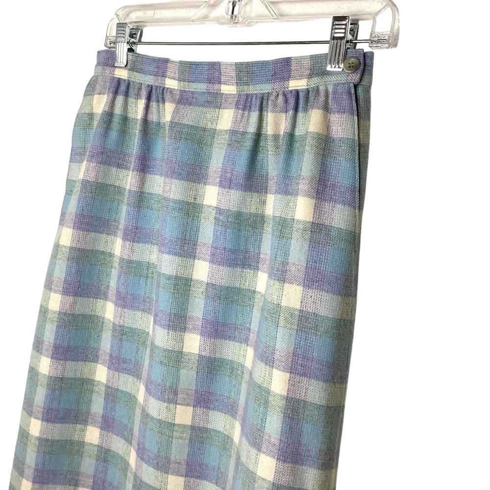 Pendleton Skirt Sz 8 Blue Vintage Virgin Wool Midi Plaid Pockets EUC - Picture 2 of 7
